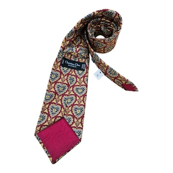 🆕️CHRISTIAN DIOR Red Geometric Heart Silk Tie HANDMADE FRANCE 57"/ 4" NWT - Picture 6 of 6